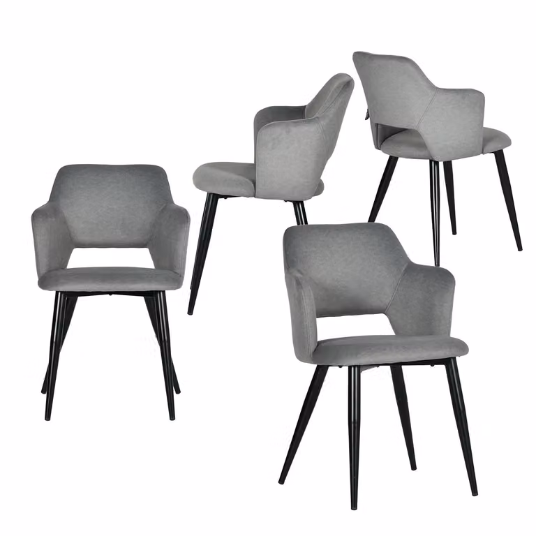 Meubles Cosy Set da 4 sedie da pranzo in stile scandinavo con braccioli, tessuto ecologico e seduta imbottita Grigio - AKANJI CC