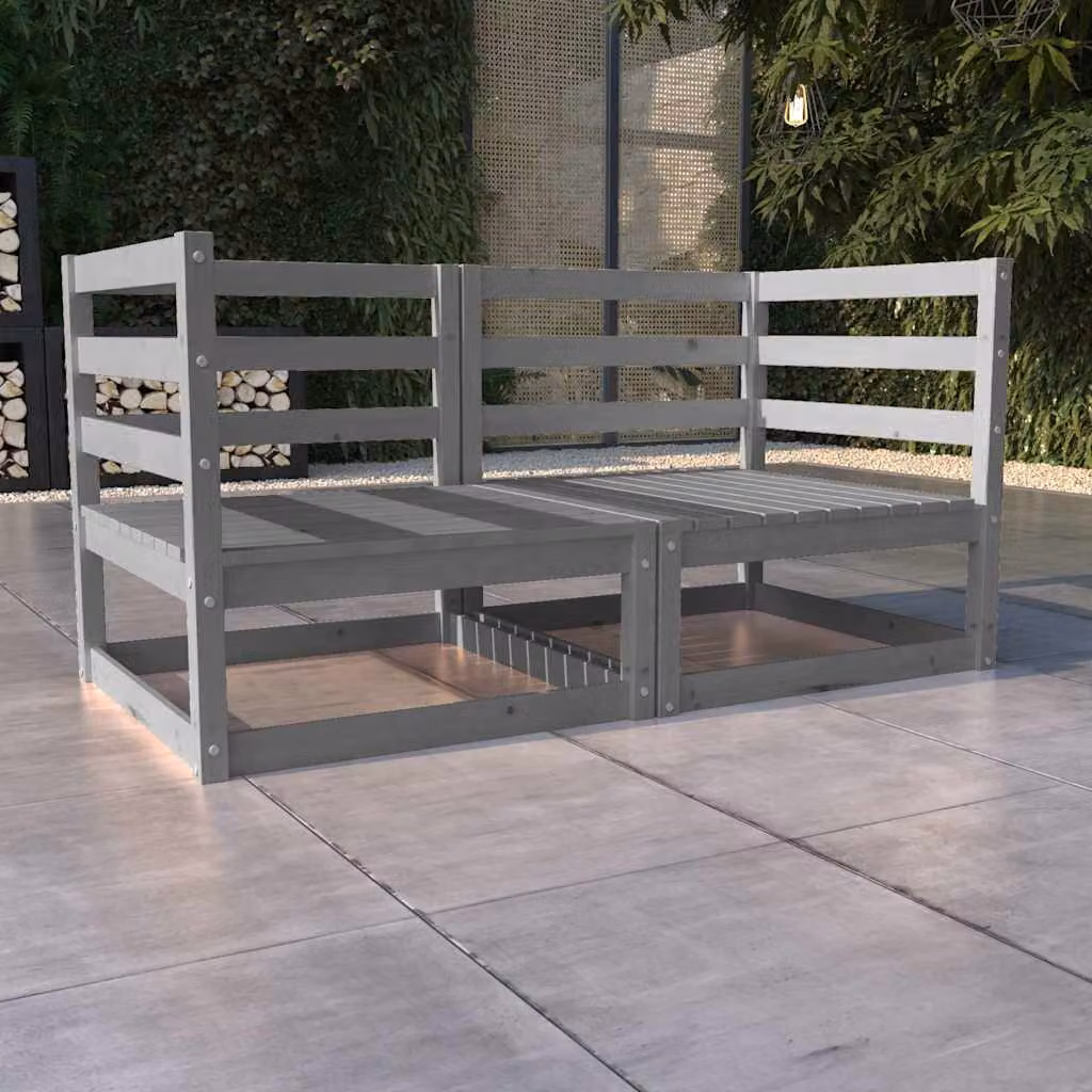 vidaXL Divano da Giardino a L Grigio in Legno di Pino con Cuscini