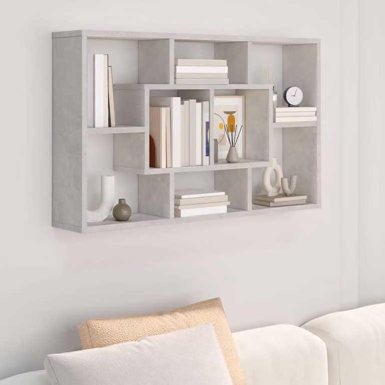 vidaXL Mensola a Muro Moderna in Legno Multistrato e MDF, Grigio Cemento, L 85 x P 16 x H 52,5 cm