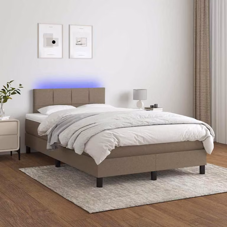 Letto a molle con materasso vidaXL in tessuto con illuminazione LED e porta USB, Tortora, L/P: 120 x 200 cm