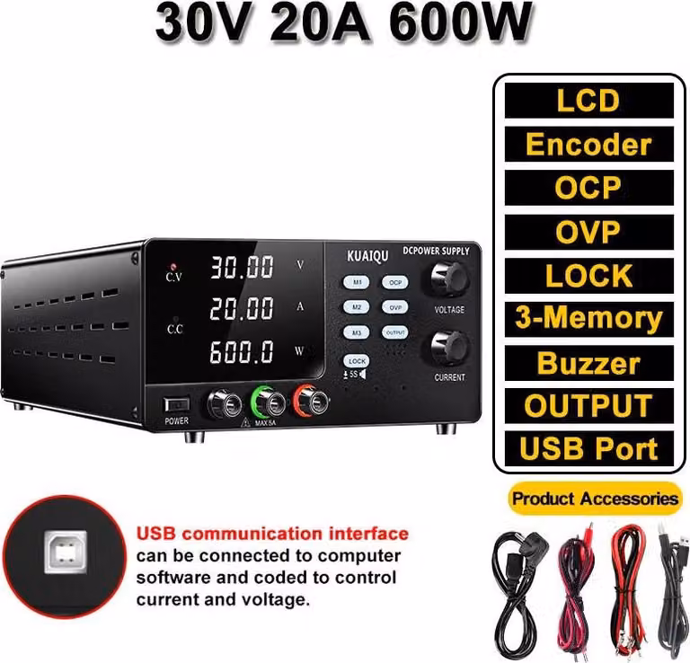 Alimentatore da laboratorio - Alimentatore a commutazione R-SPS3020S-USB - Tensione e corrente CC regolabili - Protezione OVP/OCP - Funzione di memorizzazione - Controllo RS-232/RS-485/USB - Ingresso 220 V