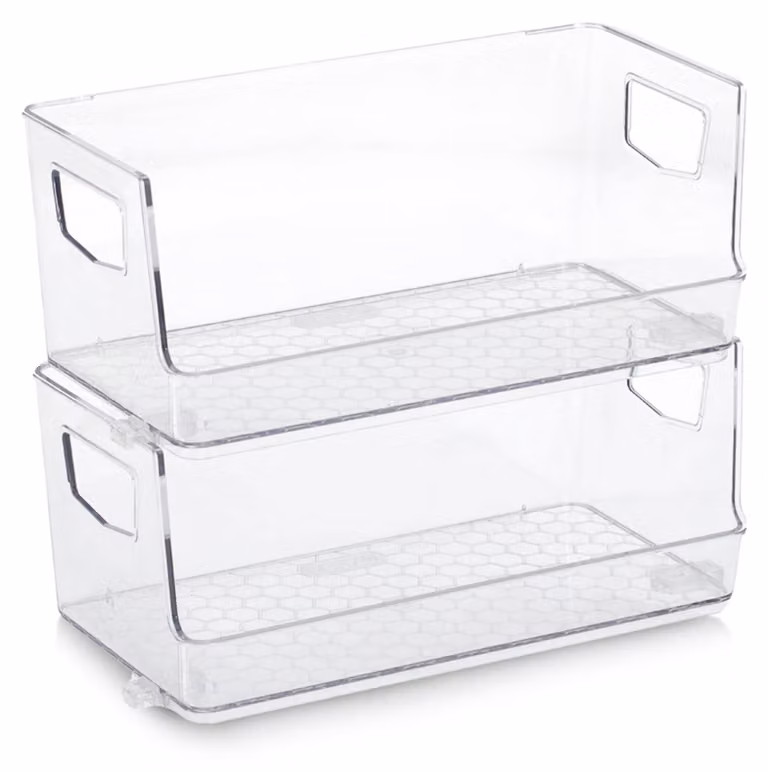 Set di 2 scatole portaoggetti Zeller, impilabili, plastica, 2x25x12x11 cm, trasparenti