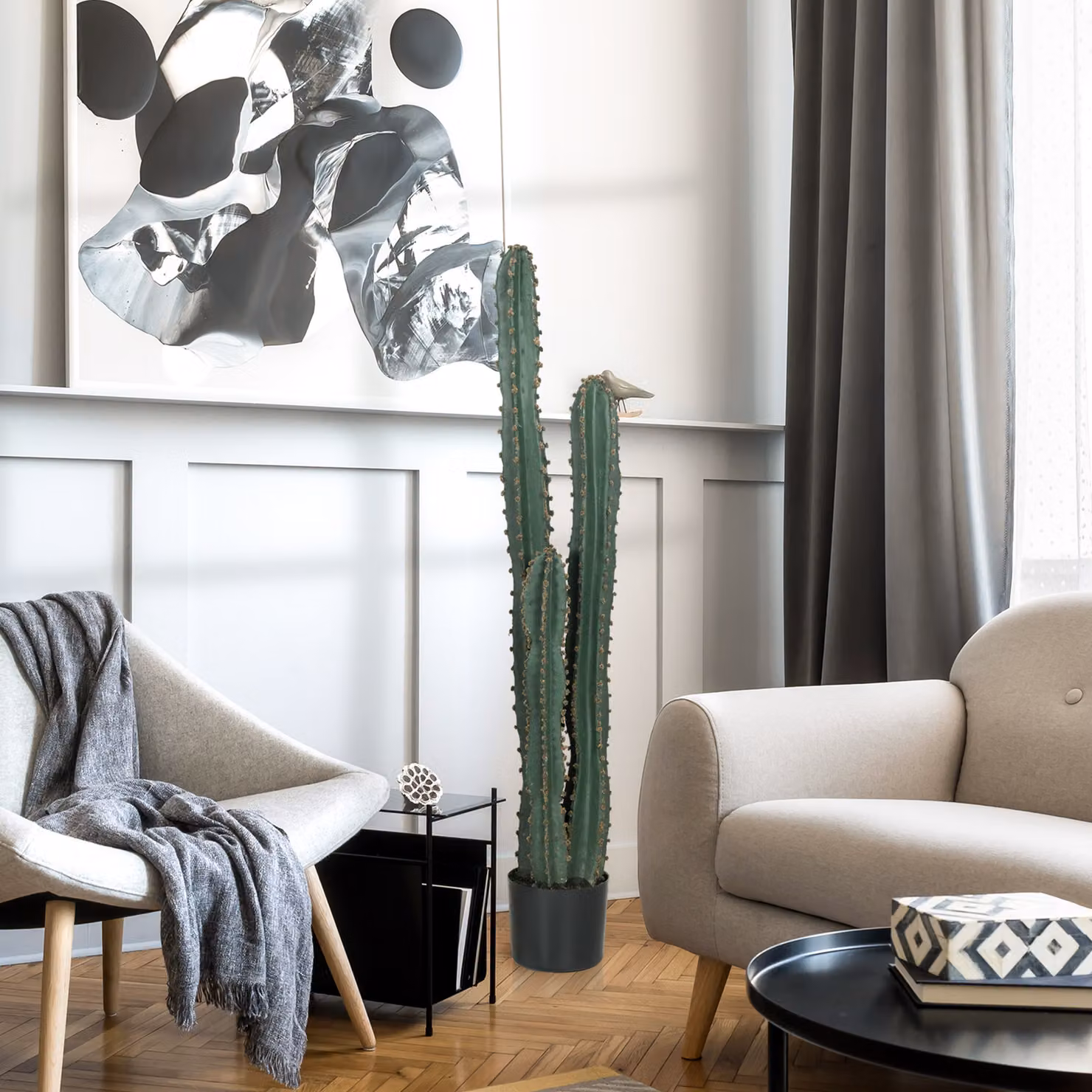 Pianta artificiale cactus Outsunny verde, succulenta decorativa in vaso, Ø 18 cm x H 120 cm – 2