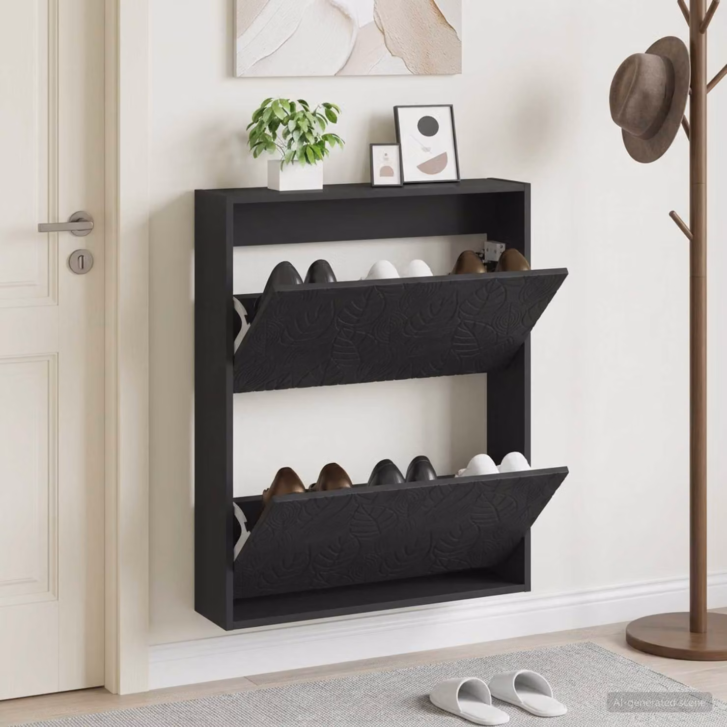 Mobiletto per scarpe da muro vidaXL DELFT moderno nero L: 71 cm, P: 17 cm, H: 86 cm