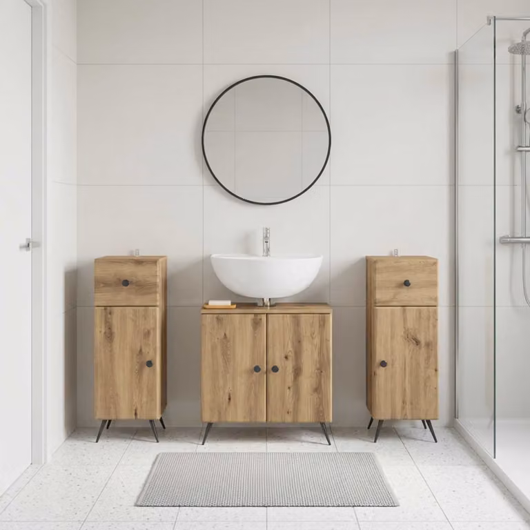 Set di mobili da bagno vidaXL BREDA in 3 pezzi, Rovere Artigianale Marrone