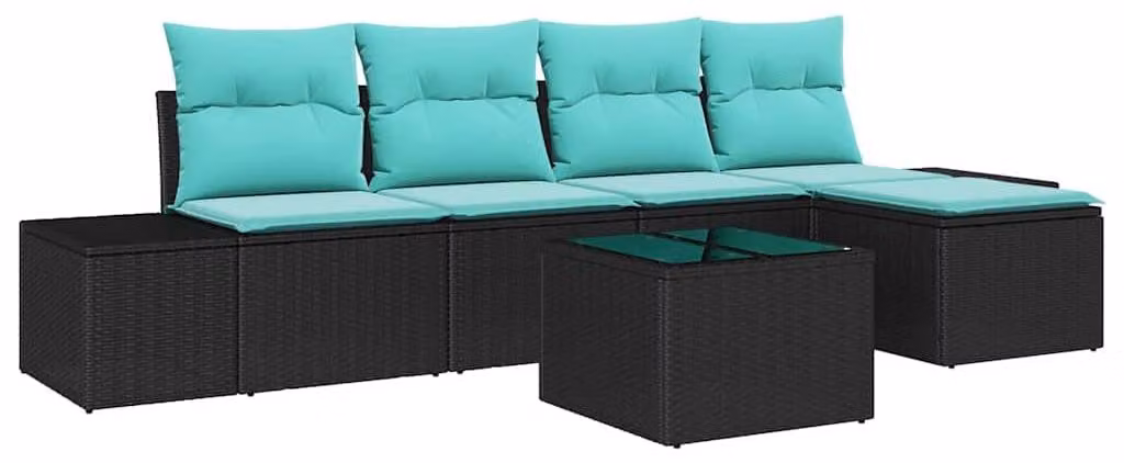 Set di divani con cuscini 6 pezzi in polirattan nero