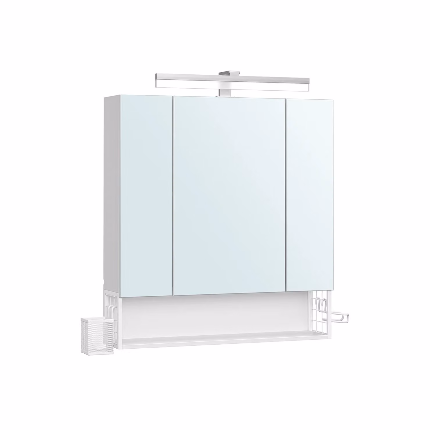 Armadietto da Bagno con Specchio e 3 Ante, Bianco Nuvola / 16,5 x 70 x 75 cm