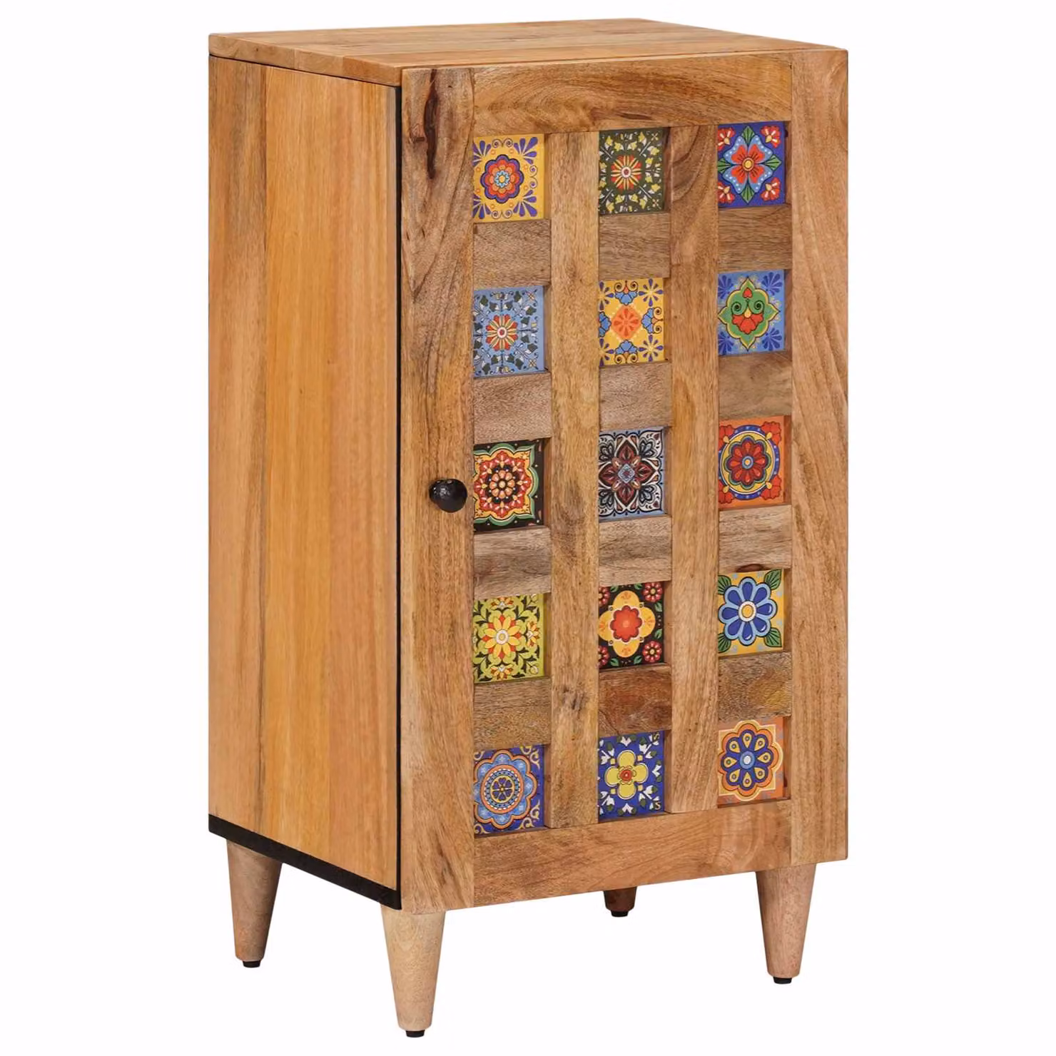 Credenza moderna vidaXL in legno di mango massello, colore naturale e multicolore, L 40 cm x P 33 cm x H 75 cm