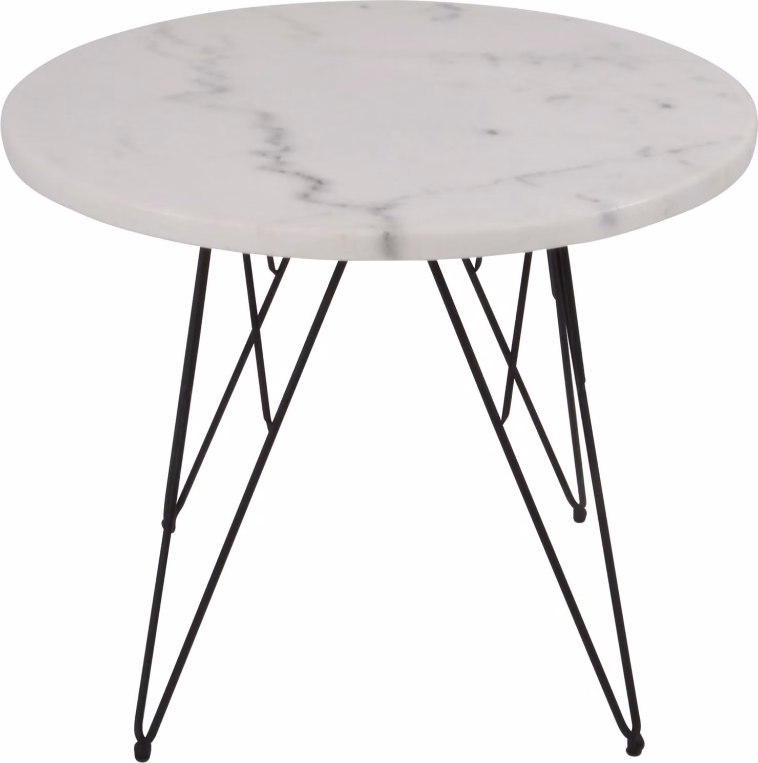 Tavolino - Bianco marmo - Ø55x45 cm - Struttura in ferro nero - Piano in marmo