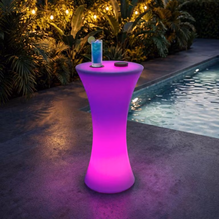 Milani Home - tavolino luminoso da esterno in polietilene, diametro 58 x 110 cm, per giardino terrazzo e bordo piscina