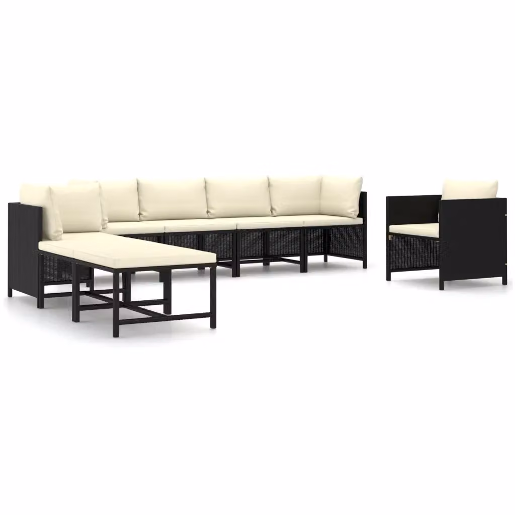 vidaXL Set Divani da Giardino 8 pz a Forma a L con Cuscini Bianchi e Struttura in Metallo Nero – 2
