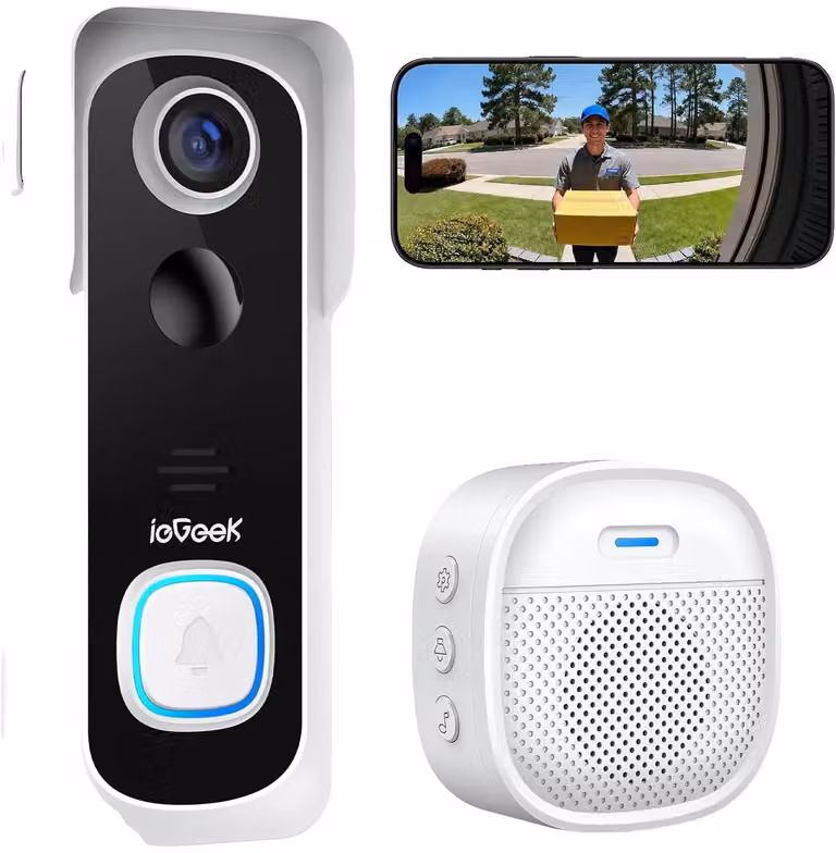 Videocitofono con telecamera, risoluzione 2K HD, connessione wireless, visione notturna fino a 10 metri, sensore di movimento con portata di 5 metri, funzione di comunicazione bidirezionale
