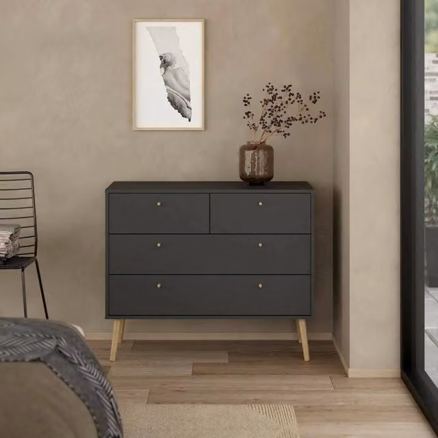 Cassettiera Pelagie DMORA Grigio, Comò e Settimino Multiuso per Camera da Letto, L 99 x P 39 x H 82 cm – 1