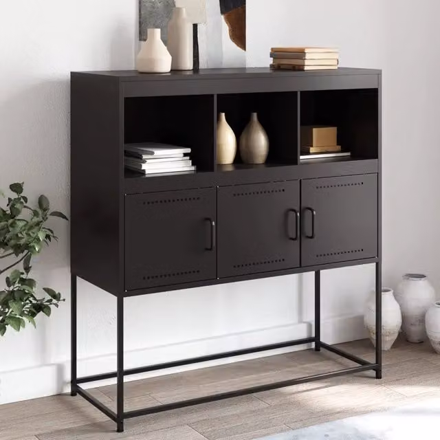 Credenza moderna in metallo nera vidaXL L: 100,5 cm, P: 39 cm, H: 107 cm