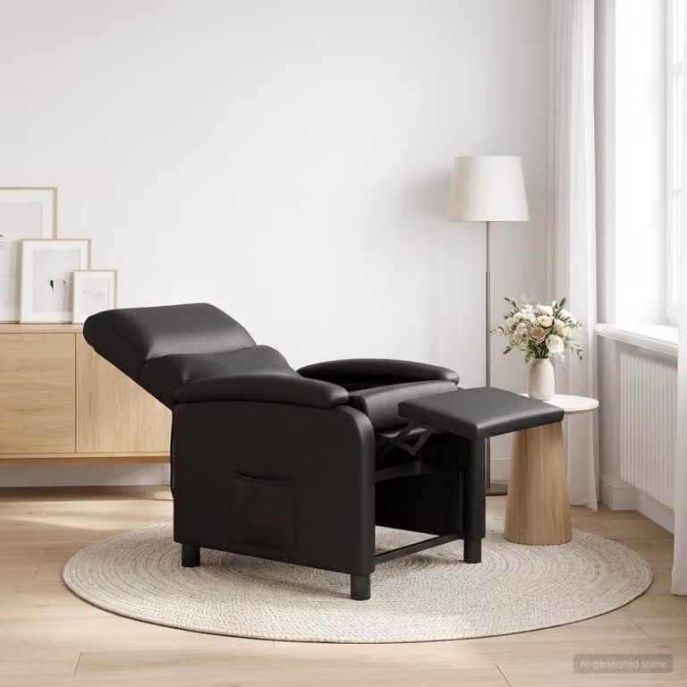 Poltrona reclinabile relax vidaXL in similpelle nera con braccioli e struttura in schiuma per soggiorno o ufficio