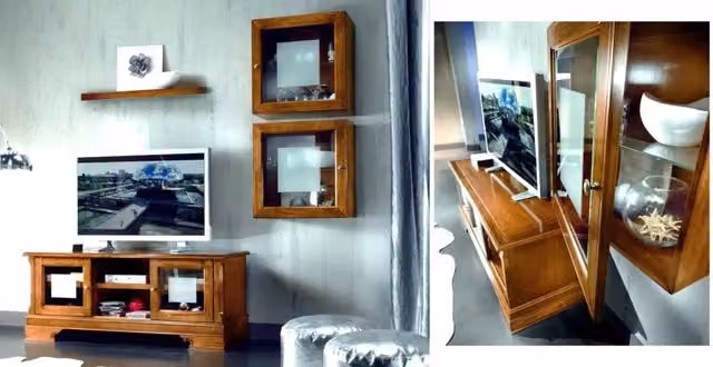 Parete attrezzata classica porta tv in legno e vetro color marrone Mobili 2G – 4