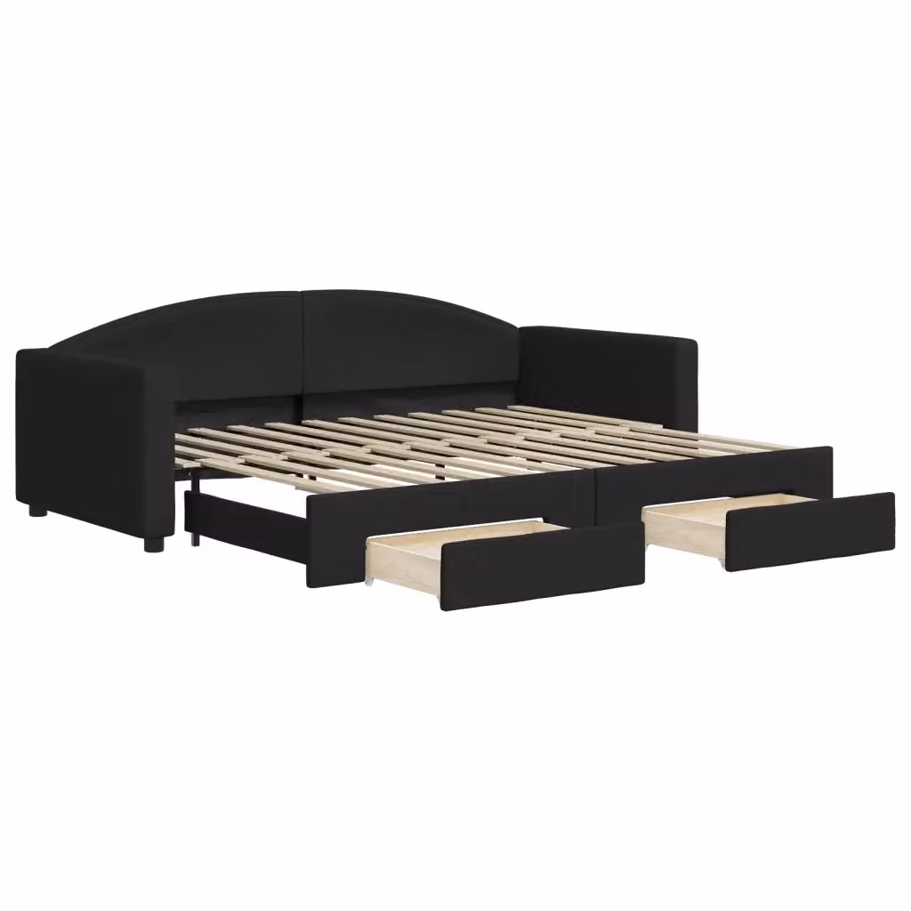Divano Letto Estraibile con Cassetti vidaXL in Tessuto Nero L: 90 cm, P: 200 cm, H: 75 cm – 2