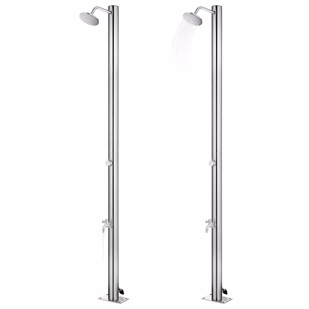 vidaXL Doccia da giardino con piatto grigio 220 cm in acciaio inox