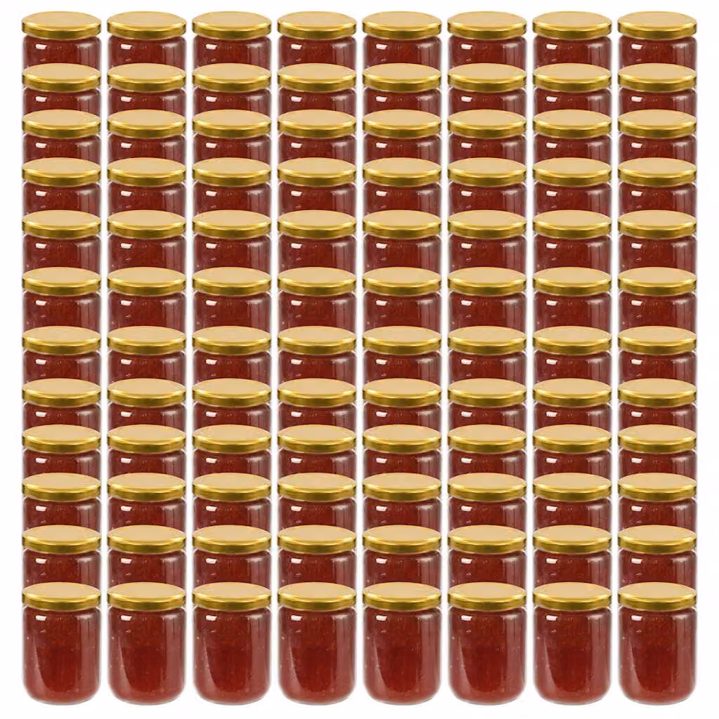 Set di 96 vasi per marmellata in vetro trasparente con coperchio oro vidaXL, capacità 230 ml
