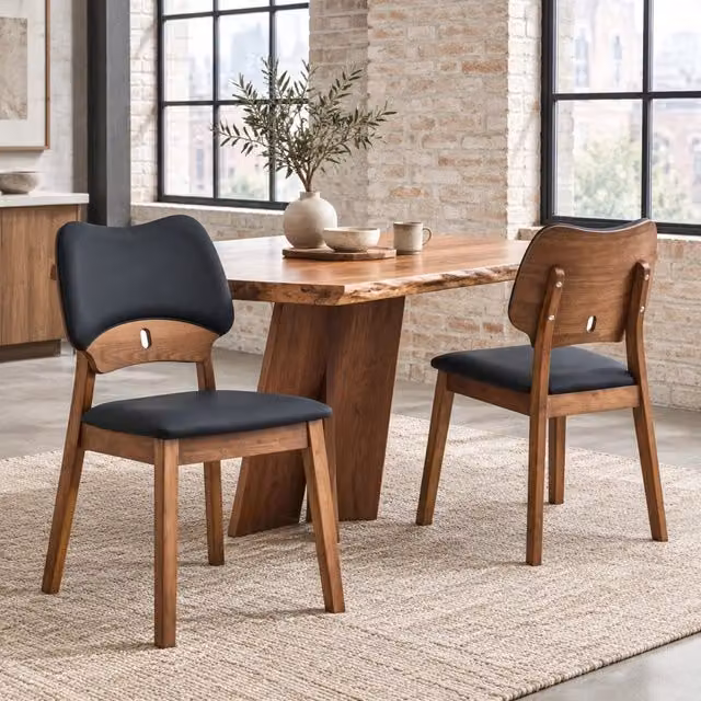 Set di 2 Sedie da Pranzo con Schienale a Farfalla in Legno Massello e Seduta Imbottita, Design Moderno per Cucina e Soggiorno, Colore Noce