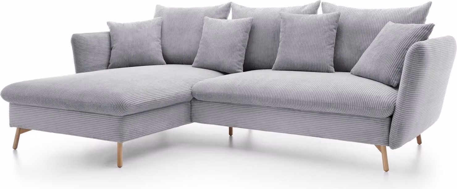 FURNLUX Divano angolare Merle Grigio chiaro e nero 258 cm / Colore principale: Grigio / Dimensioni: 258 x 91 x 167 cm
