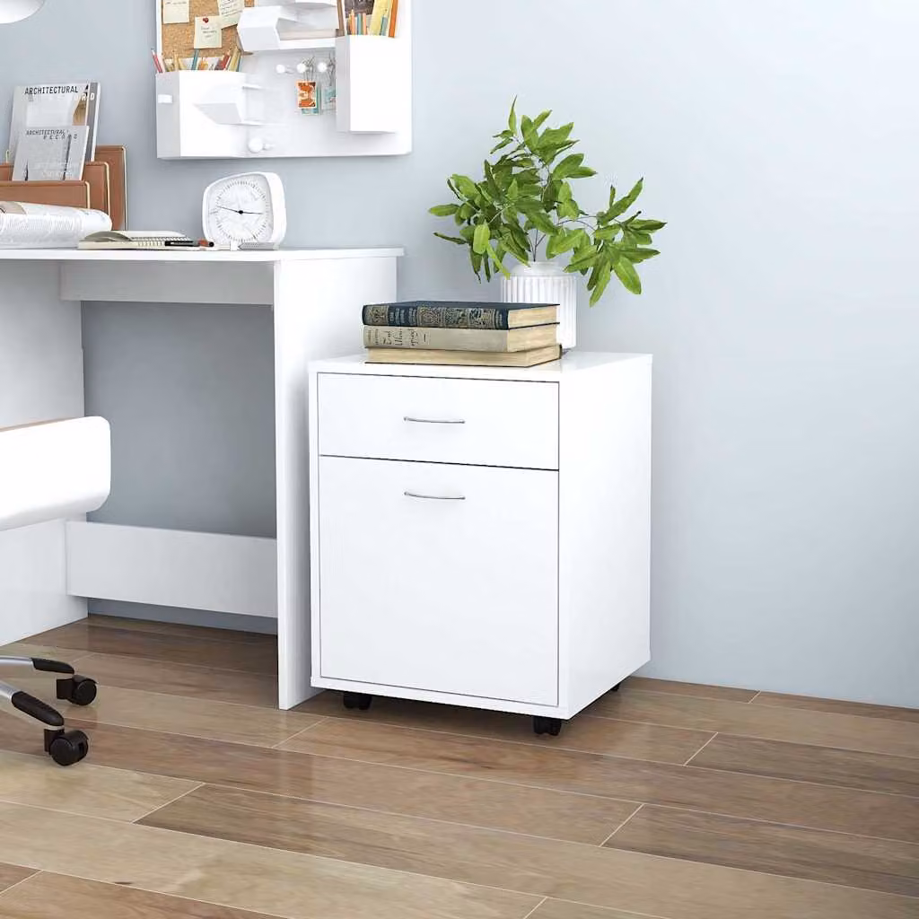 Mobiletto moderno vidaXL bianco con cassetti e ante in legno MDF, L: 45 cm, P: 38 cm, H: 54 cm