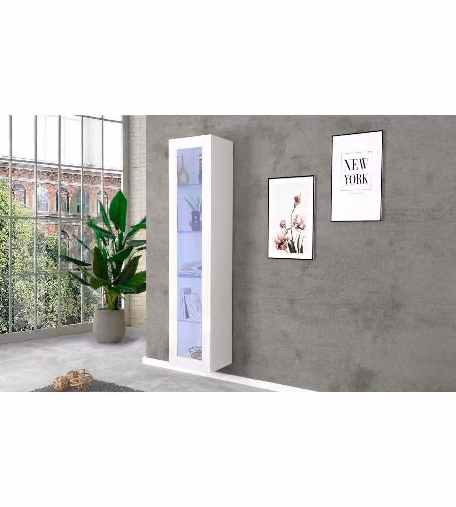 Vetrina Moderna 1Anta Battente Maruska Bianco Lucido - 180x40x30 cm