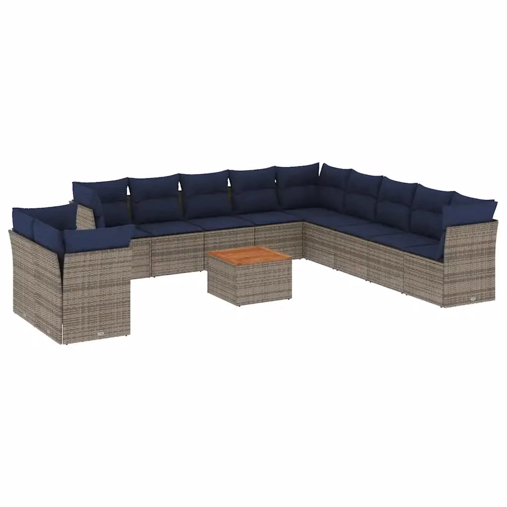Set di Divani da Giardino a Forma di U vidaXL in Polyrattan Grigio con Cuscini e Tavolino da Caffè – 2