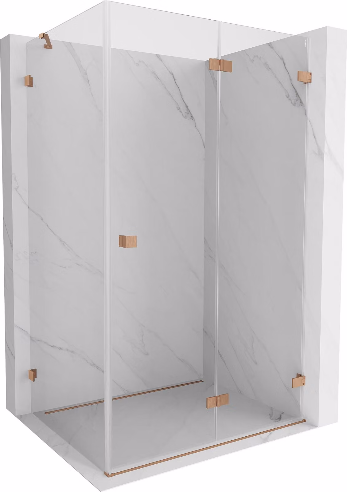 Mexen Lunar-F cabina doccia pieghevole destra 85 x 80 cm, trasparente, rame spazzolato- 836-085-080-65-00-P