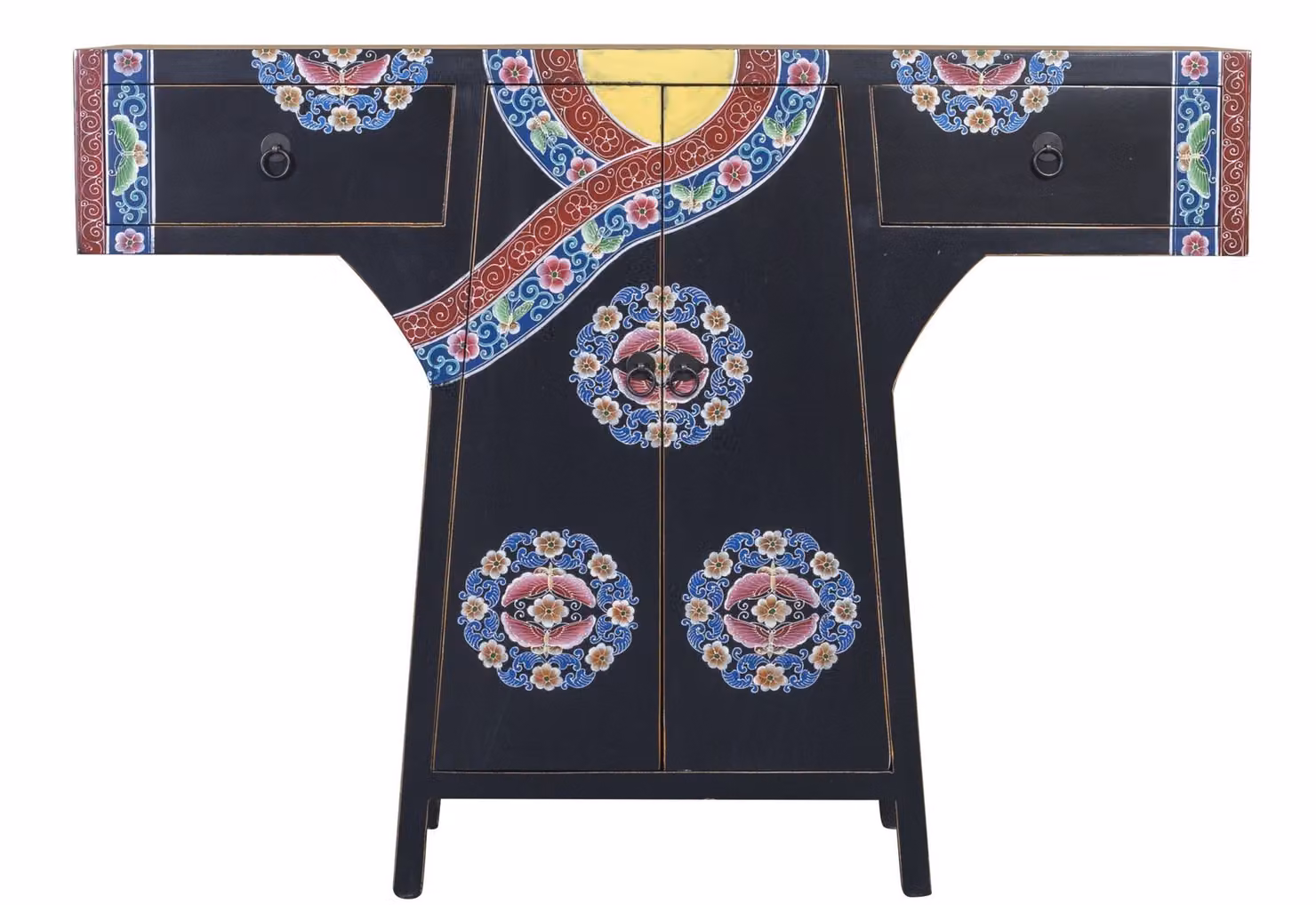 Fine Asianliving Mobile Kimono cinese dipinto a mano nero W120xD35xH87cm Mobile Cinese per Matrimonio Mobile Orientale Mobili Asiatici