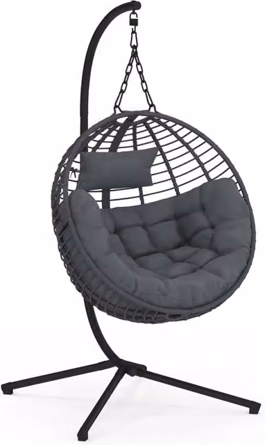 IDMarket - Poltrona rotonda traforata con effetto rattan grigio e cuscino grigio