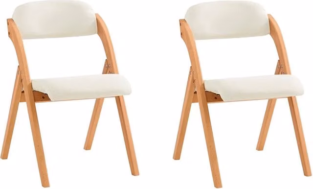 Set da 2 sedie pieghevoli SoBuy FST92-Wx2 in legno di faggio imbottite, colore bianco, ideali per cucina, ufficio, balcone o giardino