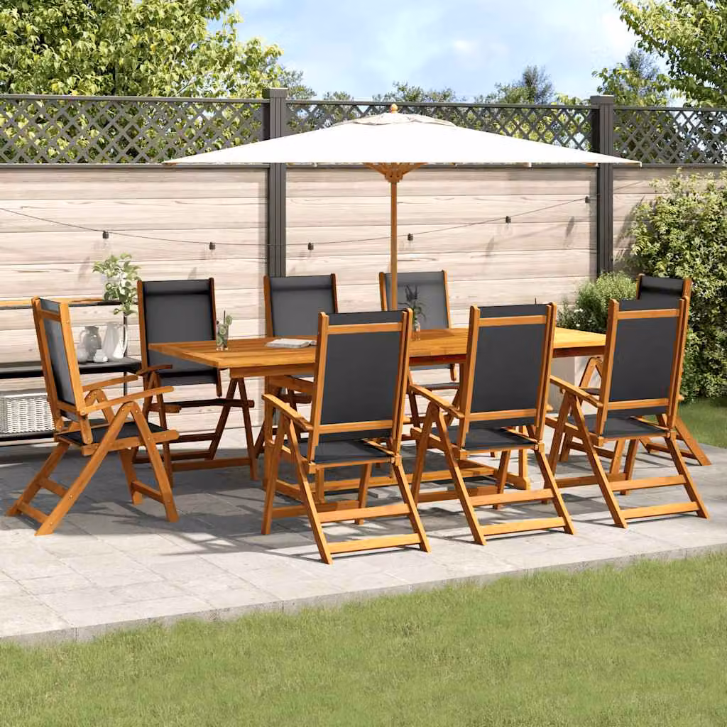 Set Pranzo da Giardino vidaXL in Legno di Acacia e Textilene, 9 Pezzi, Tavolo Estensibile e Sedie Marrone e Nero – 1