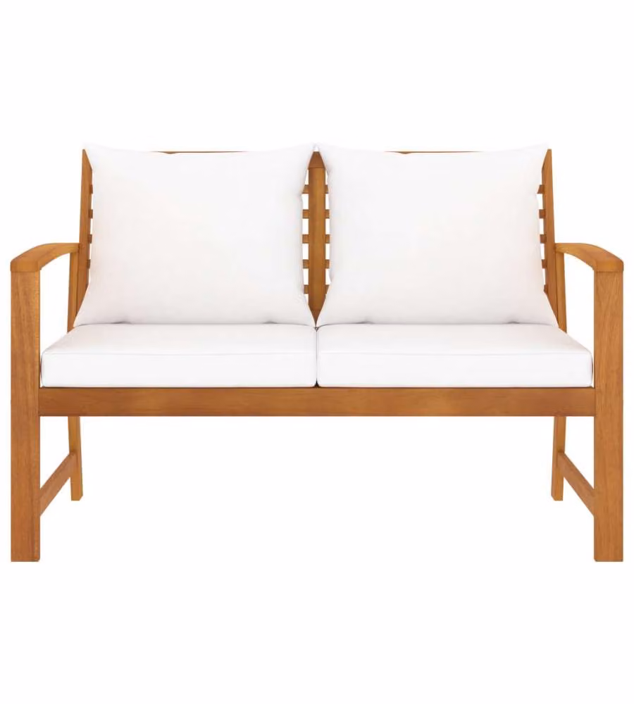 Panca da Giardino 120 cm con Cuscino Crema in Legno di Acacia