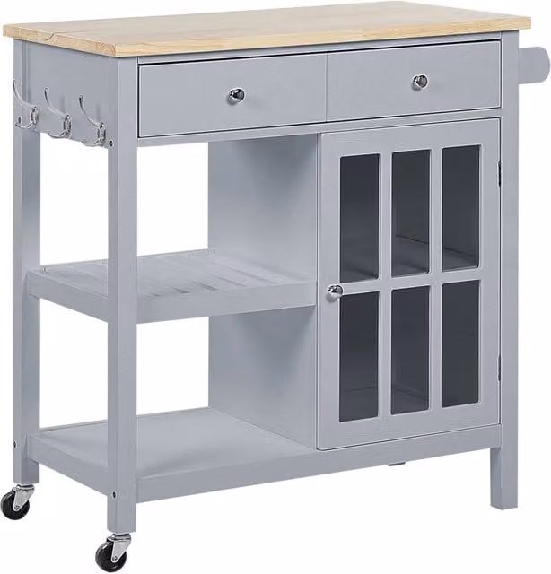Carrello da cucina scandinavo BELIANI in MDF e legno di gomma grigio con ruote e cassetti L/P/H: 80 x 43 x 31 cm