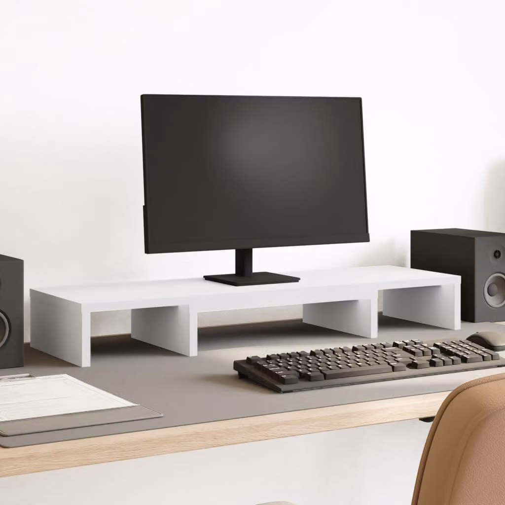 vidaXL Supporto Monitor Regolabile Bianco L: 80 cm, P: 24 cm, H: 10,5 cm