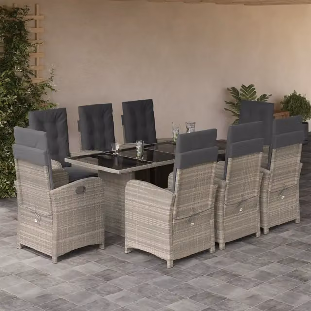 Set da pranzo da giardino moderno vidaXL in polyrattan con piano in vetro, colore antracite – 1