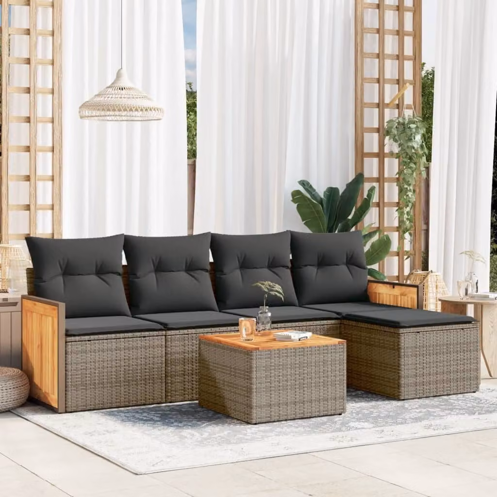 Maison Exclusive - Set da giardino 6 pezzi con cuscini Grigio Poly Rattan