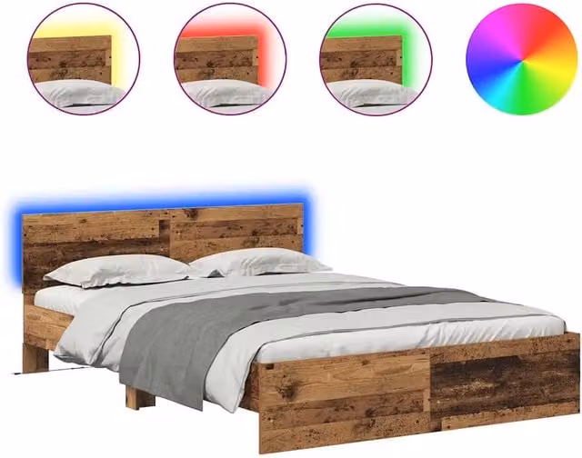 Letto matrimoniale | Letto per adulti | Struttura del letto con testiera Legno vecchio 140 x 200 cm