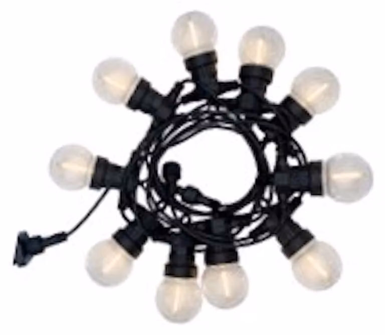 Catena luminosa a LED, 5 metri, 12 V, estendibile, grado di protezione IP44, 10 luci, luce bianco caldo