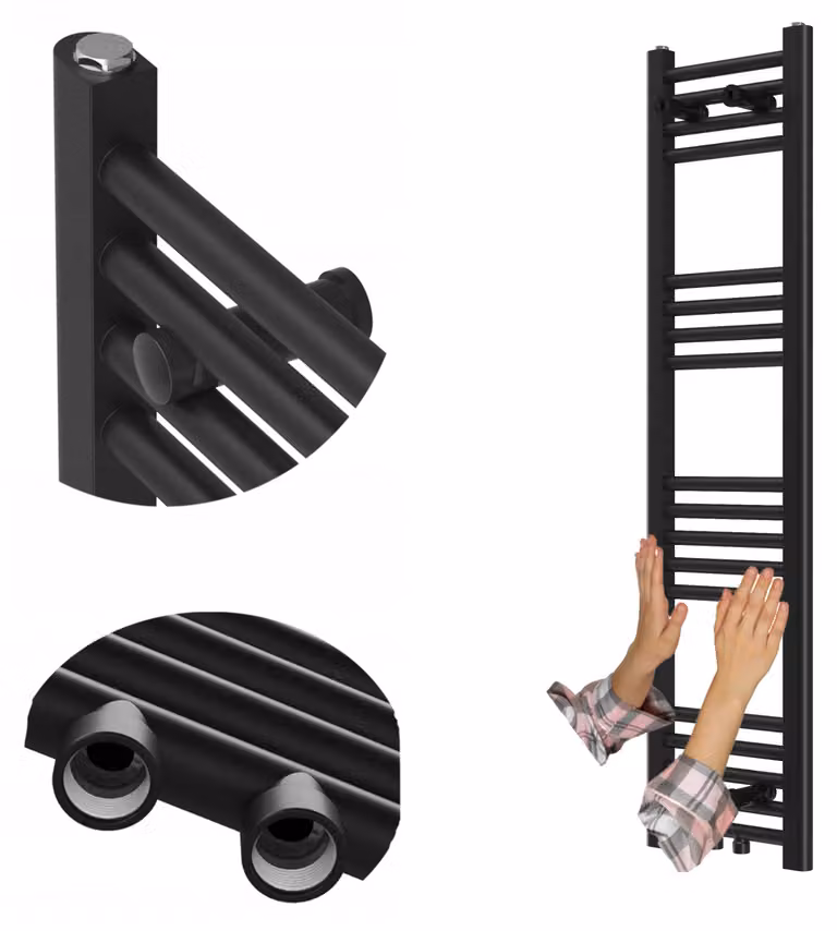 Granitan - Termoarredo bagno - Scaldasalviette 120x30 cm - Radiatore nero - portasciugamani - RAVEN