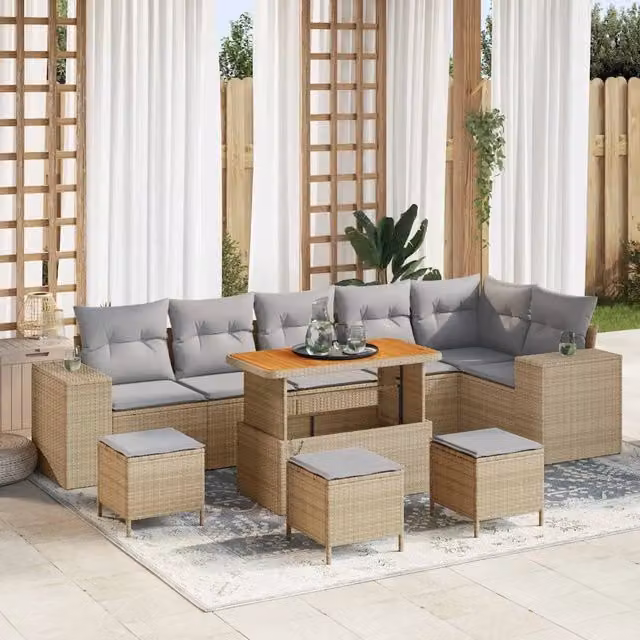 vidaXL Set Divano da Giardino Moderno a Forma di L con 10 Pezzi, Colore Beige e Grigio