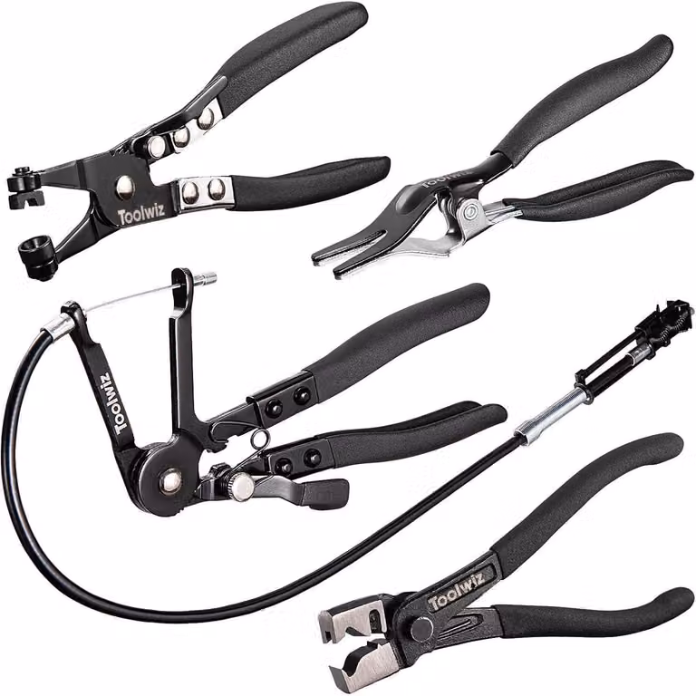Set di 4 pinze per fascette di tubi, con portata elevata, nastro piatto, estrattore per tubi e pinza di tipo "Clic-R"