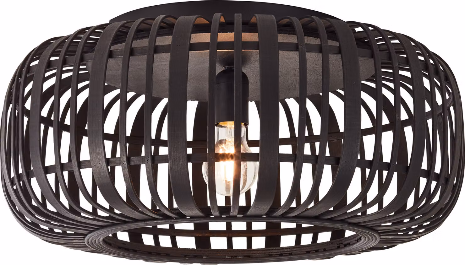 BRILLIANT lampada da soffitto naturale WOODROW | Lampada da soffitto nera in stile boho con paralume in bambù Ø 50 cm | 1 attacco E27 max. 60 W | Metallo/bambù