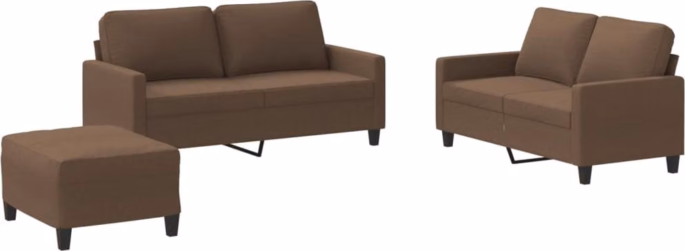 Set di Divani 3 pz con Cuscini Marrone in Tessuto