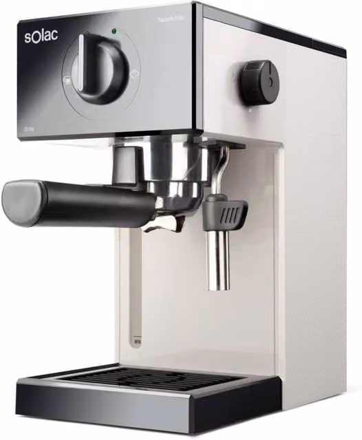 Macchina da caffè espresso e cappuccino Solac 1050W con lancia vapore, serbatoio rimovibile, in acciaio inossidabile e plastica, colore beige e bianco