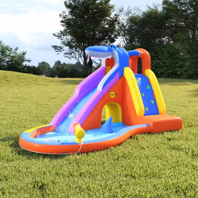 Happy Hop Scivolo d'Acqua Gonfiabile con Piscina Multicolore in PVC e Poliestere L: 450 cm, P: 320 cm, H: 240 cm – 1