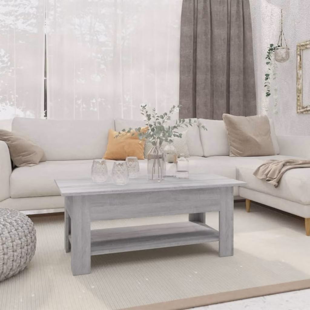 The Living Store Tavolino Grigio Sonoma 102x55x42 cm Materiale a base di legno