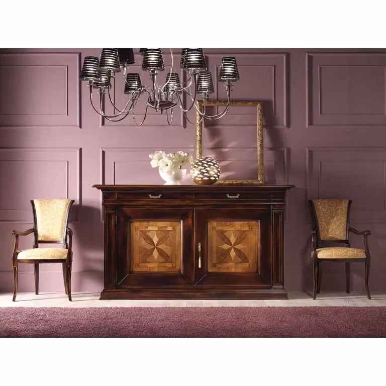Credenza classica con 2 porte e intarsio geometrico bicolore Mobili 2G L/P/H: 200 x 56 x 113 cm