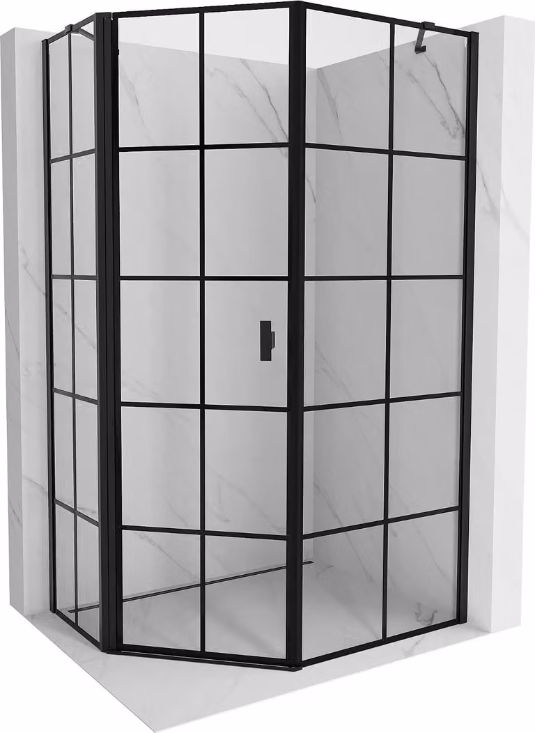 Mexen Mist cabina doccia pentagonale asimmetrica a sinistra 90 x 100 cm, griglia nera, nera - 8A8-090-100-70-77-L